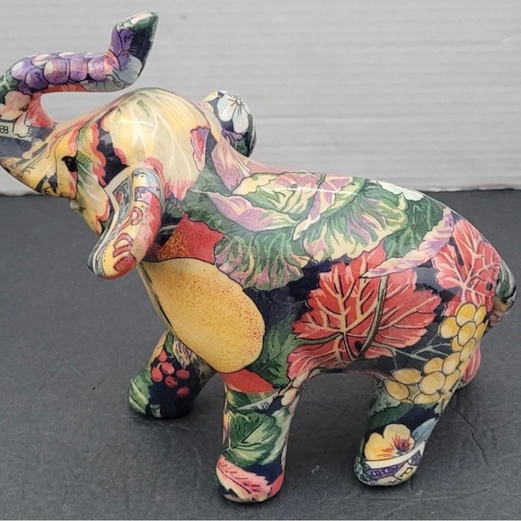 Decoupage Patchwork Multi-colored Floral Elephant Figurine - Picture 7 of 9